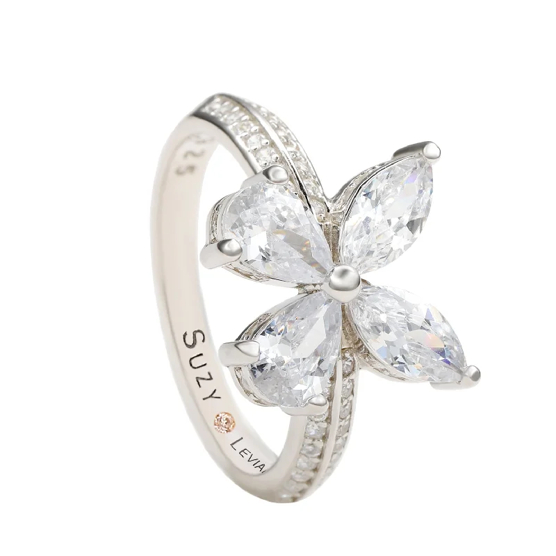 pearl sprig ring-Suzy Levian Sterling Silver Cubic Zirconia Butterfly Ring