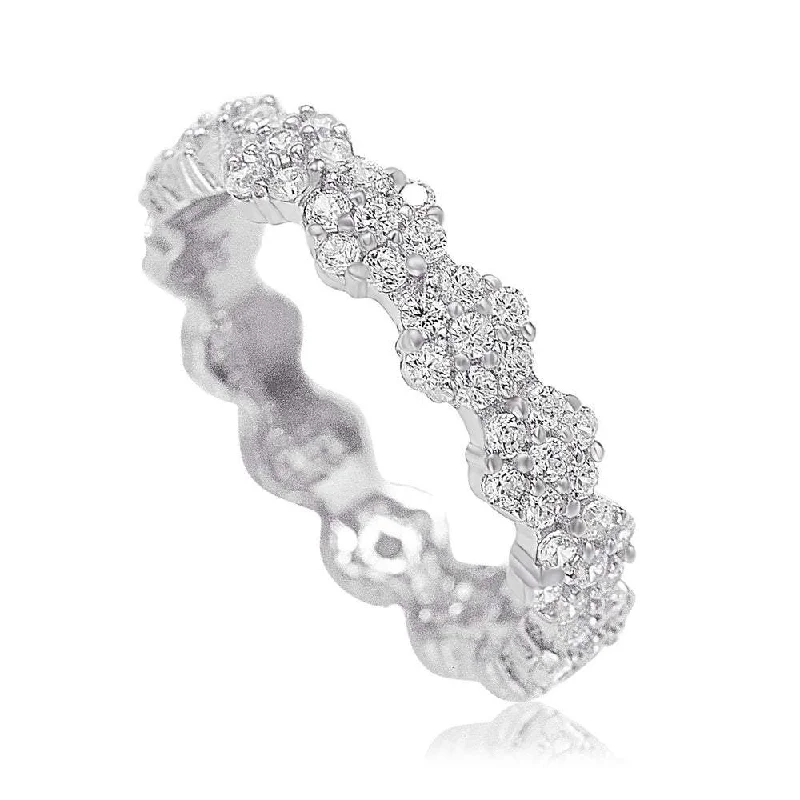 chiseled gemstone ring-Suzy Levian Sterling Silver Cubic Zirconia Floral Eternity Band