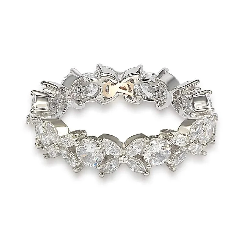 pentagon-shaped ring-Suzy Levian Sterling Silver Cubic Zirconia Floral Eternity Band