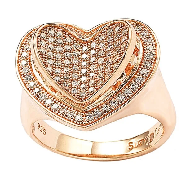 tech-inspired rivet ring-Suzy Levian Sterling Silver Cubic Zirconia Heart Ring