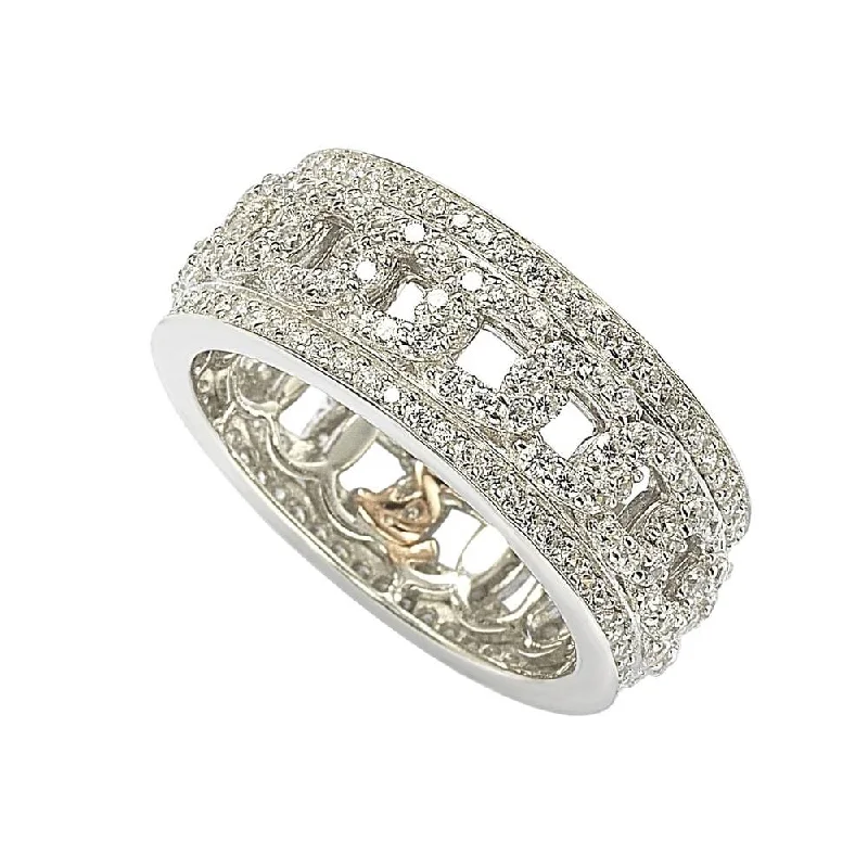 deco morganite ring-Suzy Levian Sterling Silver Cubic Zirconia Link Eternity Band Ring - White