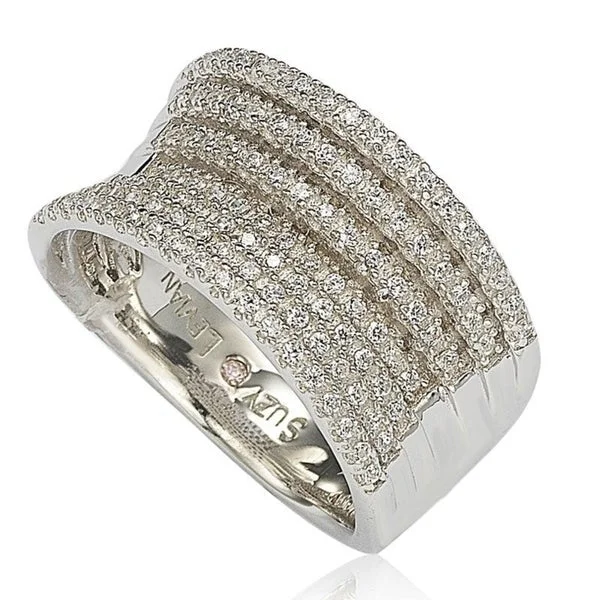 bronze eternity ring-Suzy Levian Sterling Silver Cubic Zirconia Micro Pave Concave Ring