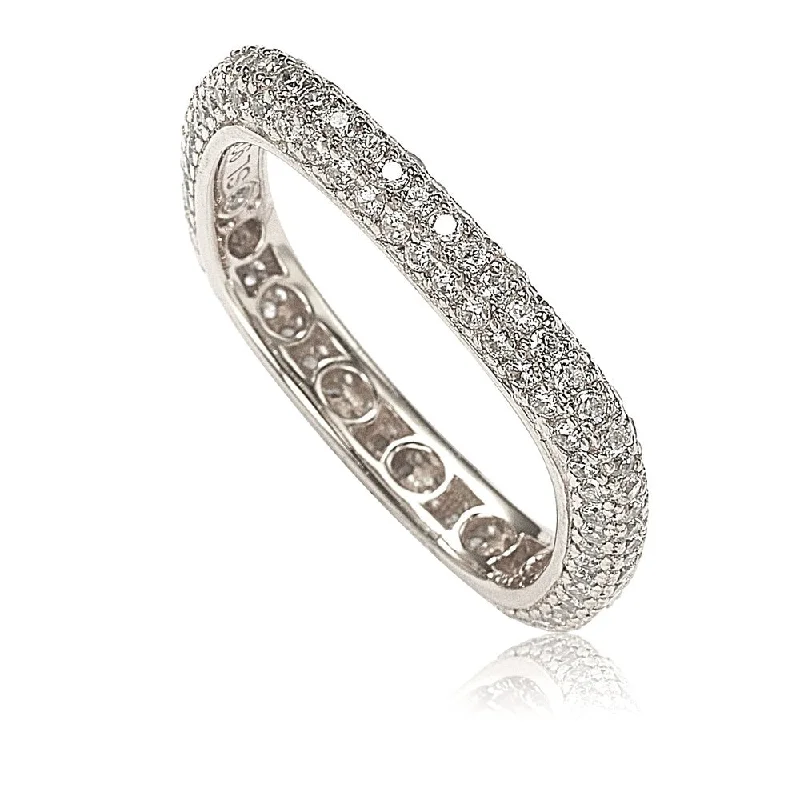 ancestral pearl ring-Suzy Levian Sterling Silver Cubic Zirconia Modern Pave Square Eternity Band