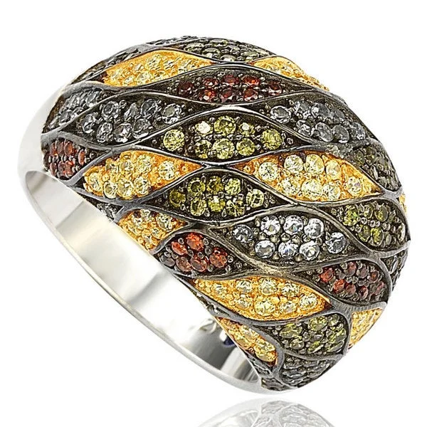 extravagant diamond ring-Suzy Levian Sterling Silver Cubic Zirconia Multi-Color Pave Dome Ring