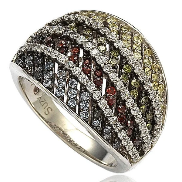 extravagant cocktail ring-Suzy Levian Sterling Silver Cubic Zirconia Multi-Color Pave Ring