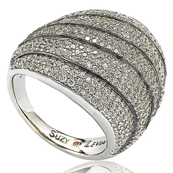 morganite silver ring-Suzy Levian Sterling Silver Cubic Zirconia Multi-level Curved Dome Ring