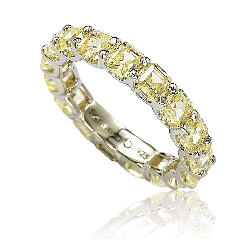 ripple-shaped eternity ring-Suzy Levian Sterling Silver Cubic Zirconia Yellow Modern Eternity Band