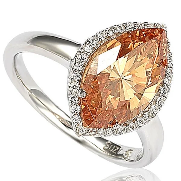 interlocked promise ring-Suzy Levian Sterling Silver Marquise-cut Cubic Zirconia Halo Ring