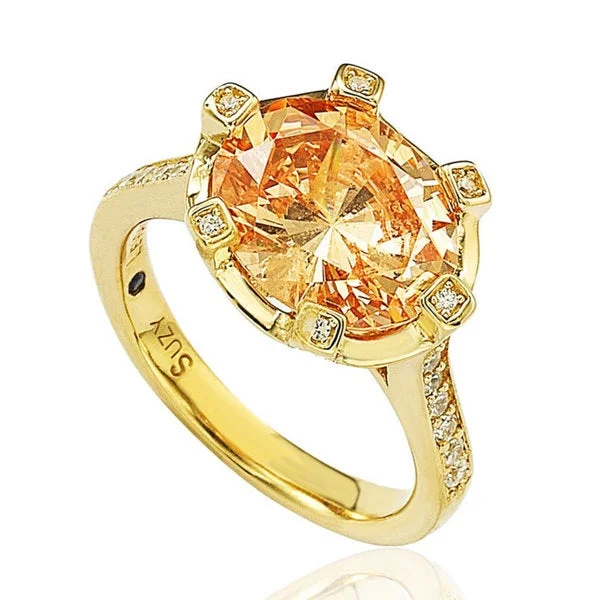 sculpted couple ring-Suzy Levian Sterling Silver Orange Cubic Zirconia Ring