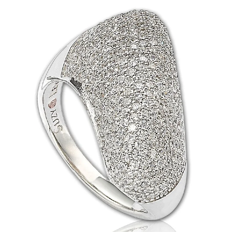 ancestral birthstone ring-Suzy Levian Sterling Silver Pave Cubic Zirconia Diagonal Pave Ring