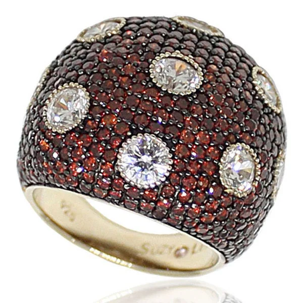 twist shank ring-Suzy Levian Sterling Silver Pave Cubic Zirconia Reddish Brown Ring