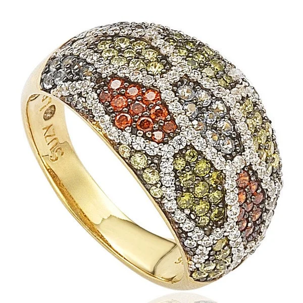 sculpted couple ring-Suzy Levian Sterling Silver Pave Multi-Color Cubic Zirconia Ring