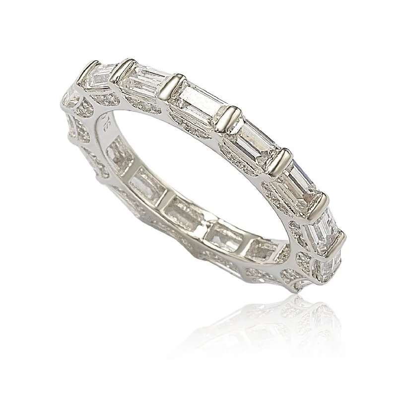 aquamarine eternity ring-Suzy Levian Sterling Silver Petite Baguette Cubic Zirconia Eternity Band