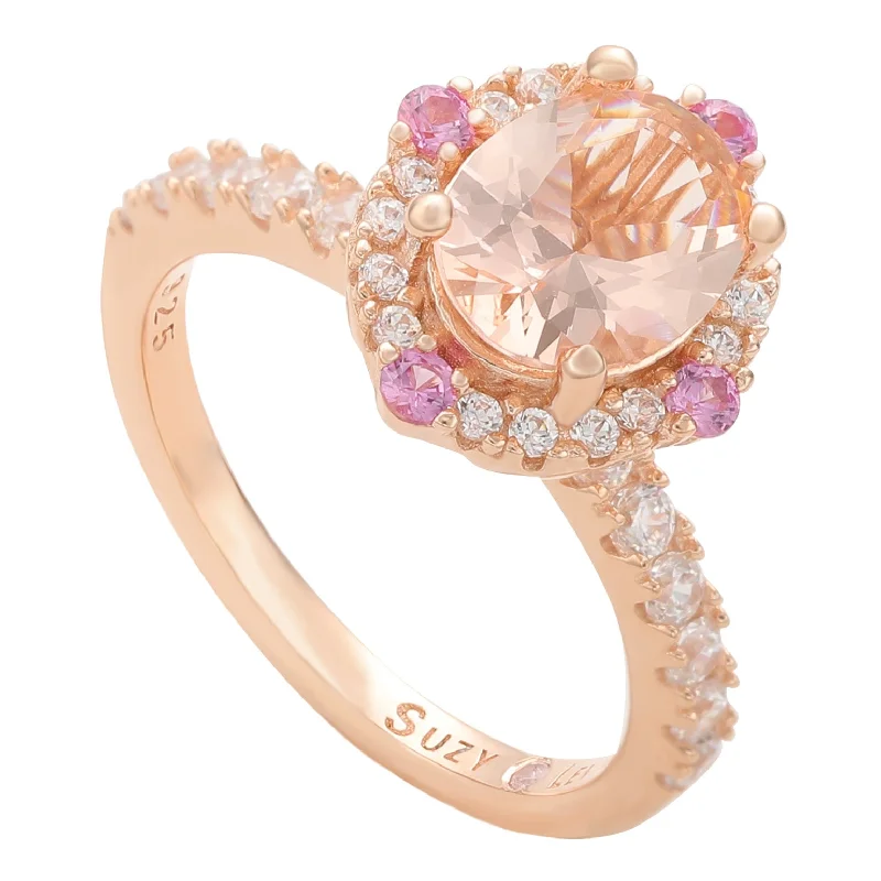 tech night ring-Suzy Levian Sterling Silver Pink Morganite Cubic Zirconia Marquise Ring