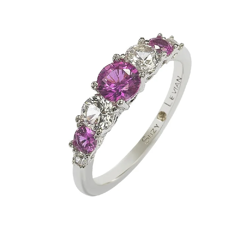 distressed gold ring-Suzy Levian Sterling Silver Pink Sapphire & Diamond Accent 1.75cttw 7-Stone Ring