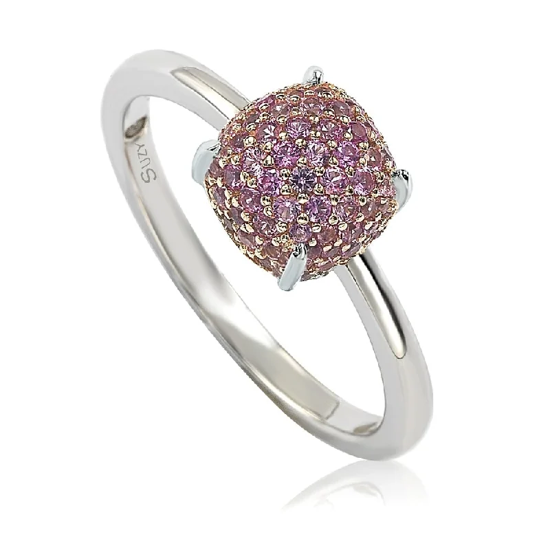 sprig leaf ring-Suzy Levian Sterling Silver Pink Sapphire & Diamond Accent Pave Ball-Top Ring