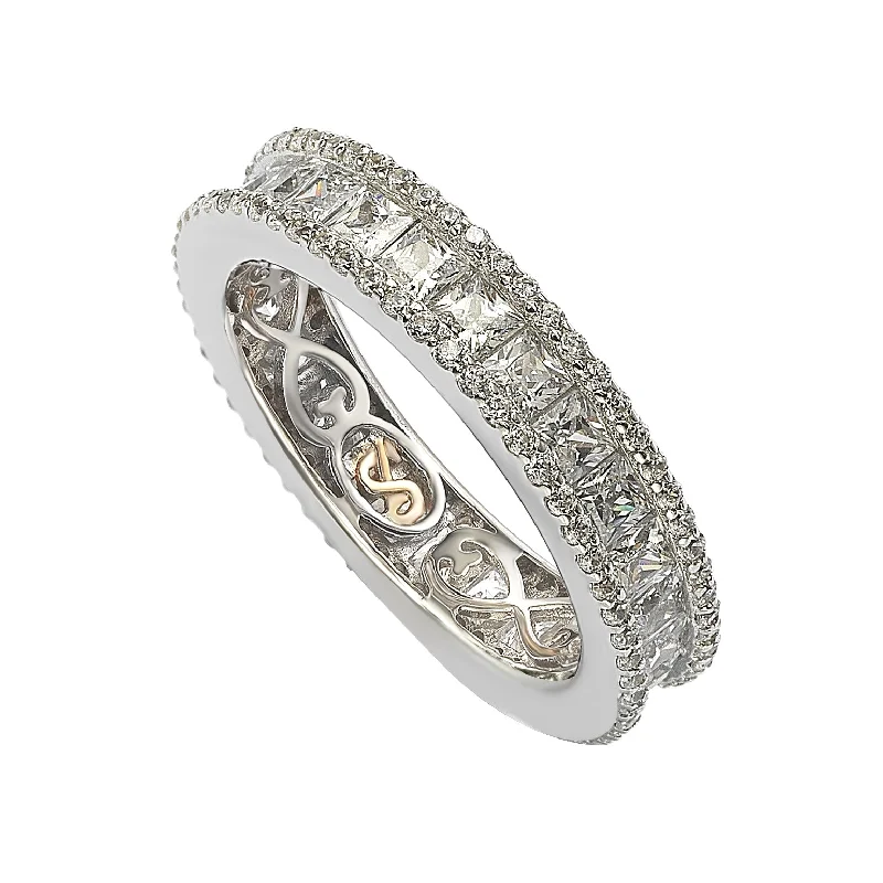 rose gold spiral ring-Suzy Levian Sterling Silver Princess Cut White Cubic Zirconia Eternity Band