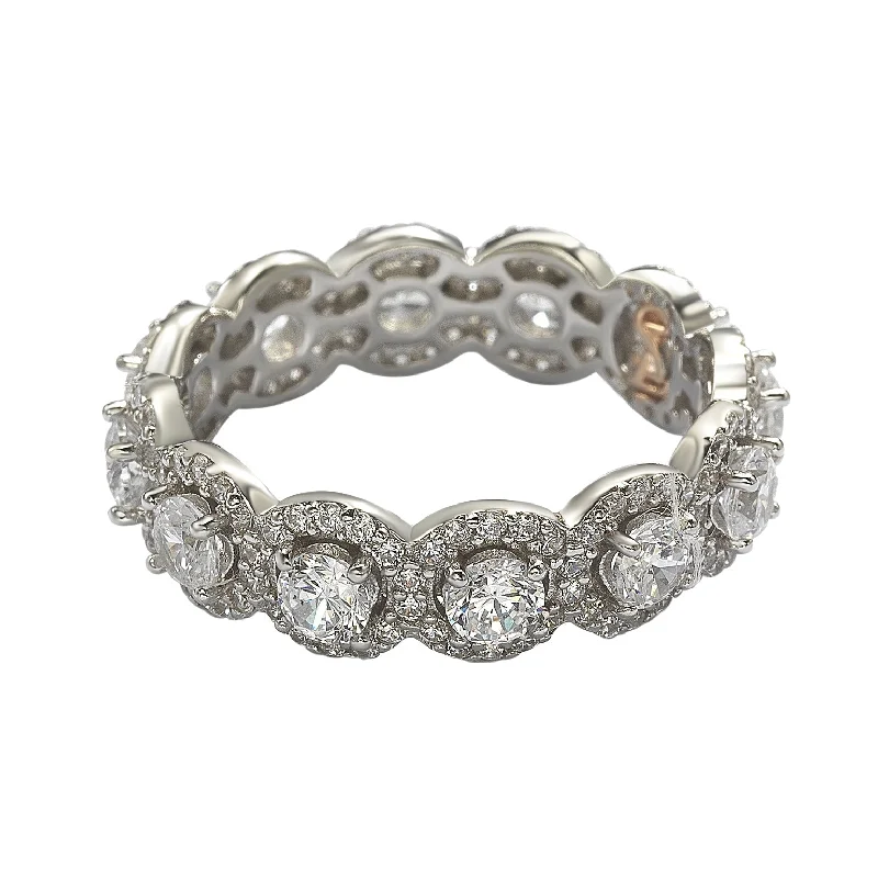 distressed silver ring-Suzy Levian Sterling Silver Round White Cubic Zirconia Eternity Band