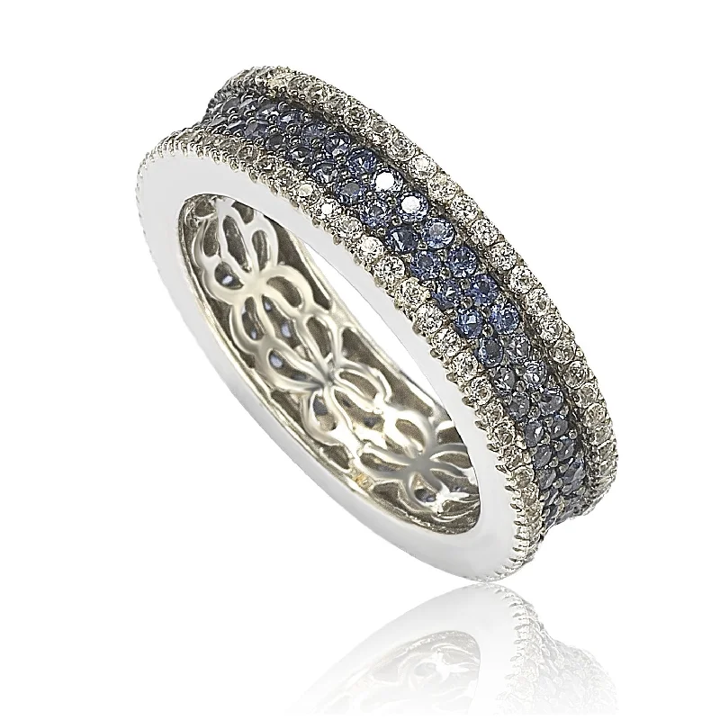 gothic diamond ring-Suzy Levian Sterling Silver Sapphire and Diamond Accent Pave Eternity Band