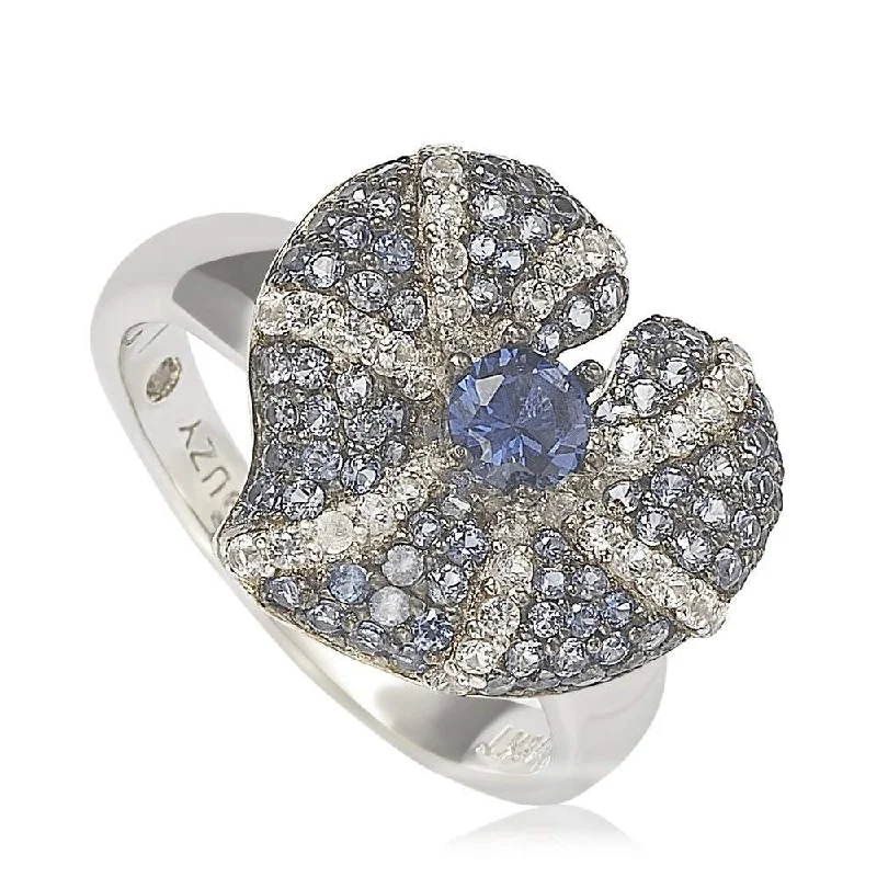 ripple gemstone ring-Suzy Levian Sterling Silver Sapphire and Diamond Accent Whimsical Heart Ring - Blue - 9