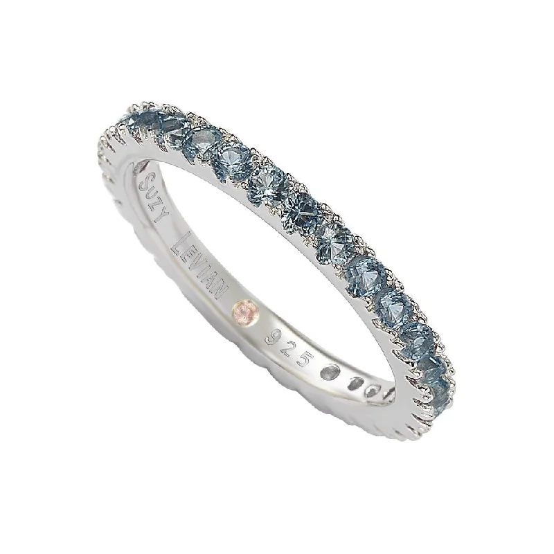 adaptable eternity ring-Suzy Levian Sterling Silver Thin Aqua Cubic Zirconia Eternity Band