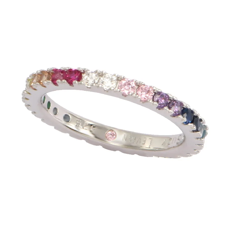 sprig stacking ring-Suzy Levian Sterling Silver Thin Rainbow Muliticolor Cubic Zirconia Eternity Band