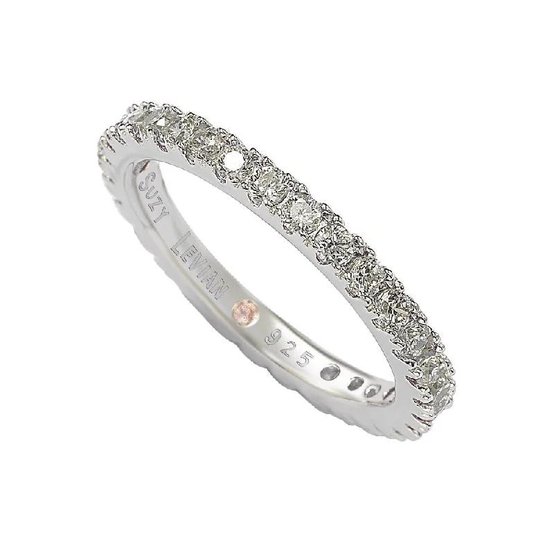 two-shade promise ring-Suzy Levian Sterling Silver Thin White Cubic Zirconia Eternity Band