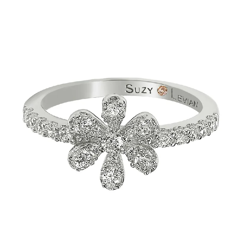 retro-style ring-Suzy Levian Sterling Silver White Cubic Zirconia Flower Ring