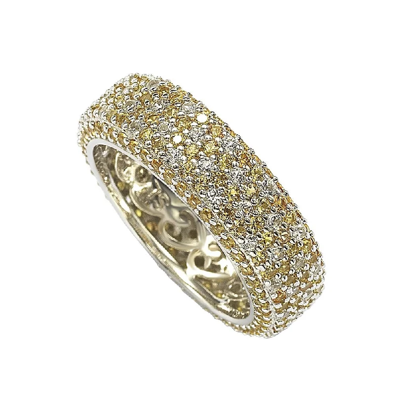 ripple promise ring-Suzy Levian Sterling Silver Yellow Sapphire and Diamond Accent Eternity Pave Ring