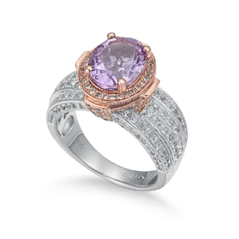 tech angular ring-Suzy Levian Two-Tone Sterling Silver 4.9 cttw Purple Amethyst Ring