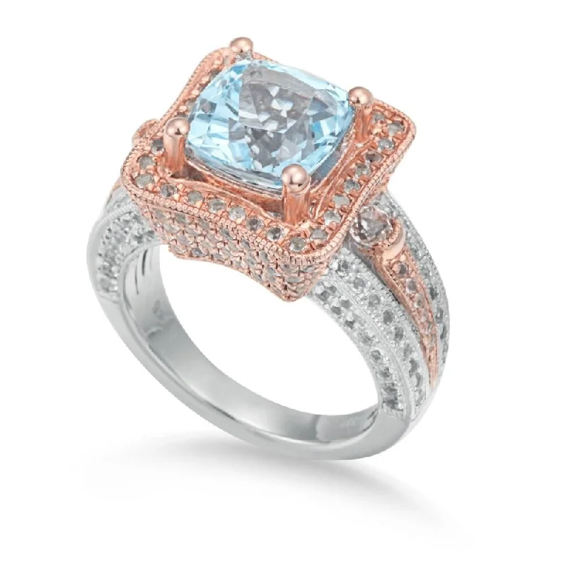 extravagant statement ring-Suzy Levian Two-Tone Sterling Silver 7.02 TCW Blue Topaz Ring