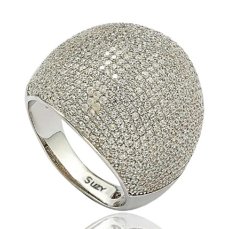 ripple-shaped topaz ring-Suzy Levian White Sterling Silver Cubic Zirconia Pave Ring