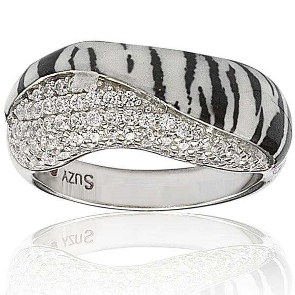 adaptable promise ring-Suzy Levian Wild Side Sterling Silver Cubic Zirconia White Tiger Ring