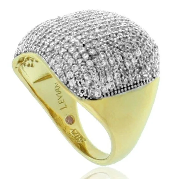 adaptable silver ring-Suzy Levian Yellow Sterling Silver Pave Cubic Zirconia Modern Pave Ring