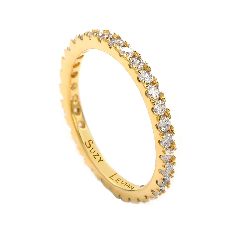 chiseled couple ring-Suzy Levian Yellow Sterling Silver Thin White Cubic Zirconia Eternity Band