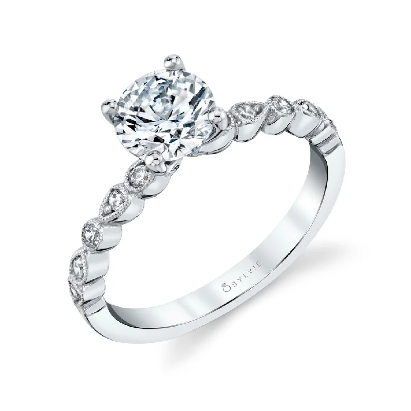 slender gold ring-Sylvie 14K White Gold .12ctw Diamond Engagement Ring Semi-Mount (97209)