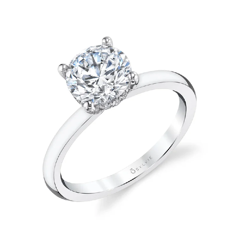 fluid promise ring-Sylvie 14K White Gold .12ctw Diamond Hidden Halo Engagement Ring Semi-Mount (97208)