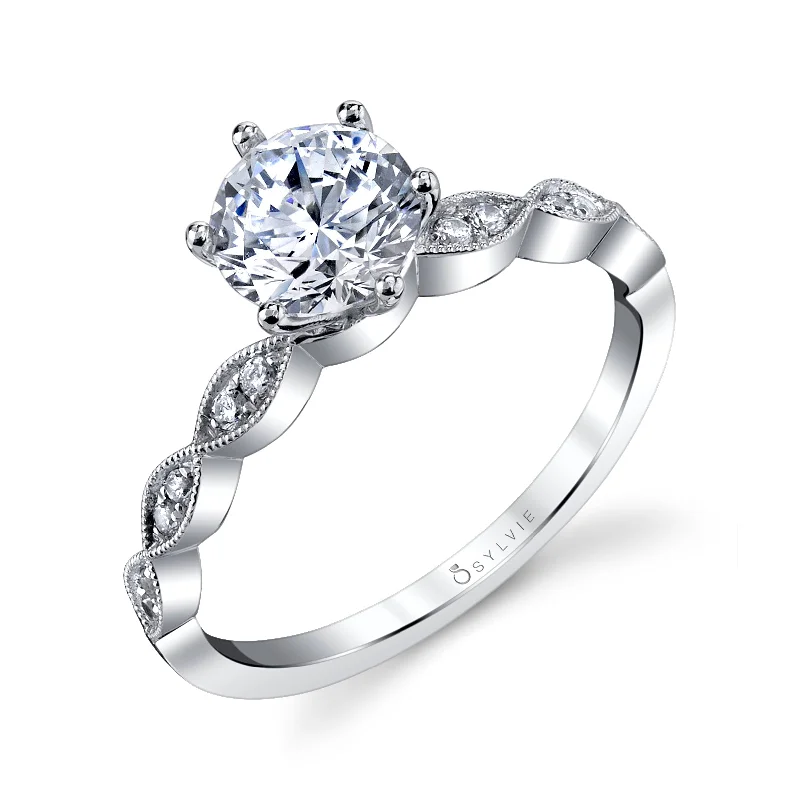 adaptable birthstone ring-Sylvie 14K White Gold .09ctw Diamond Engagement Ring Semi-Mount (90603)