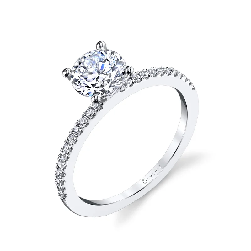 floral-themed ring-Sylvie 14K White Gold .13ctw Diamond Engagement Ring Semi-Mount (92799)