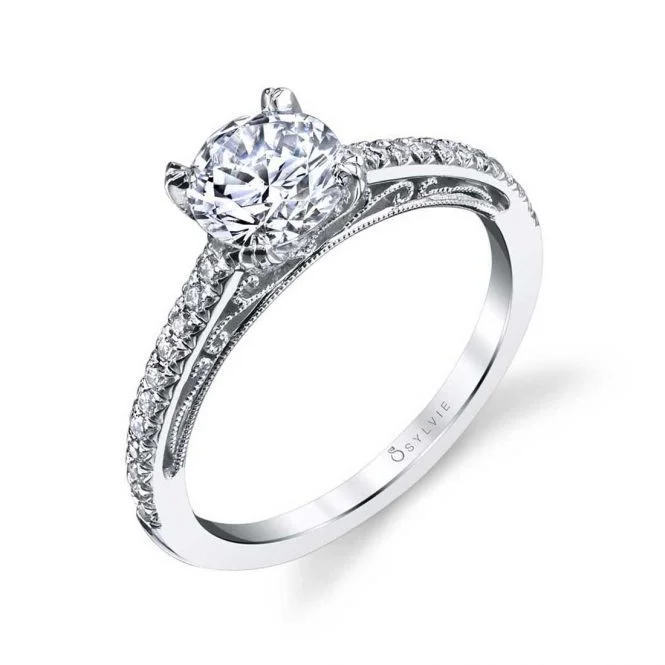 sprig chiseled ring-Sylvie 14K White Gold .20ctw Diamond Engagement Ring Semi-Mount (90606)