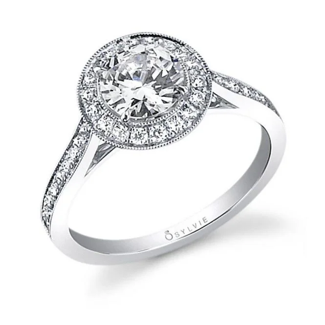 tech night ring-Sylvie 14K White Gold .23ctw Diamond Halo Engagement Ring Semi-Mount (77278)