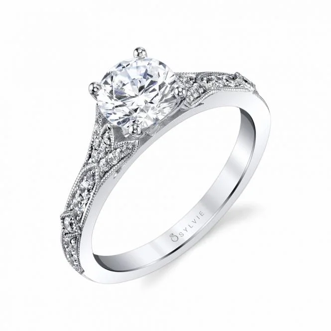 adaptable gemstone ring-Sylvie 14K White Gold .23ctw Diamond Vintage Style Engagement Ring Semi-Mount (91479)