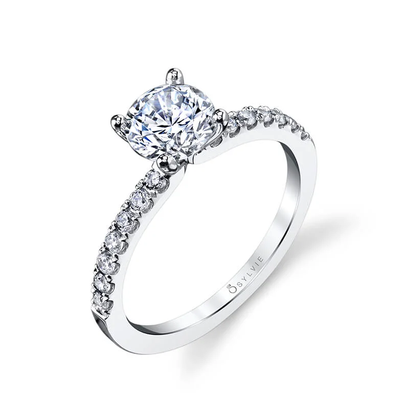 pentagon-shaped ring-Sylvie 14K White Gold .24ctw Diamond Engagement Ring Semi-Mount (93015)