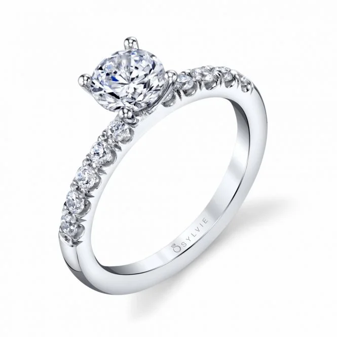 floral-themed stack ring-Sylvie 14K White Gold .25ctw Diamond Engagement Ring Semi-Mount (90459)