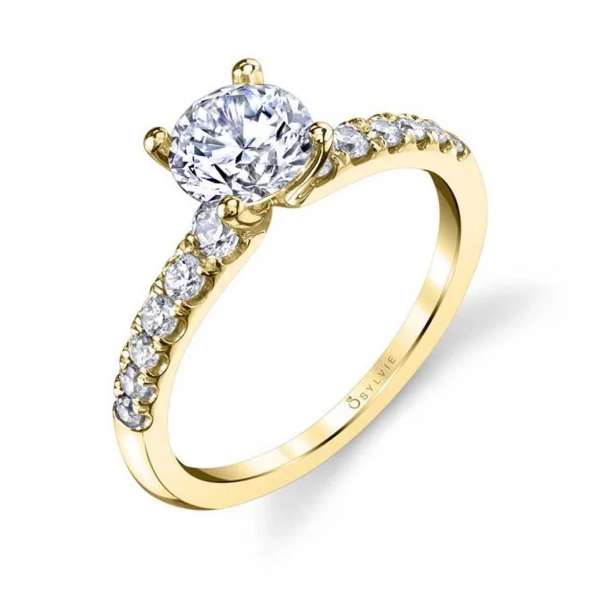 tech angular ring-Sylvie Collection 14K Yellow Gold .38ctw Diamond Engagement Ring Semi-Mount (90601)