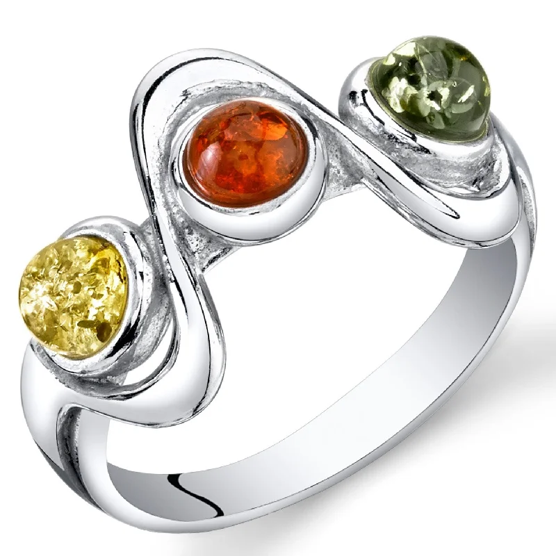 sturdy statement ring-Three-stone Amber Ring in Sterling Silver