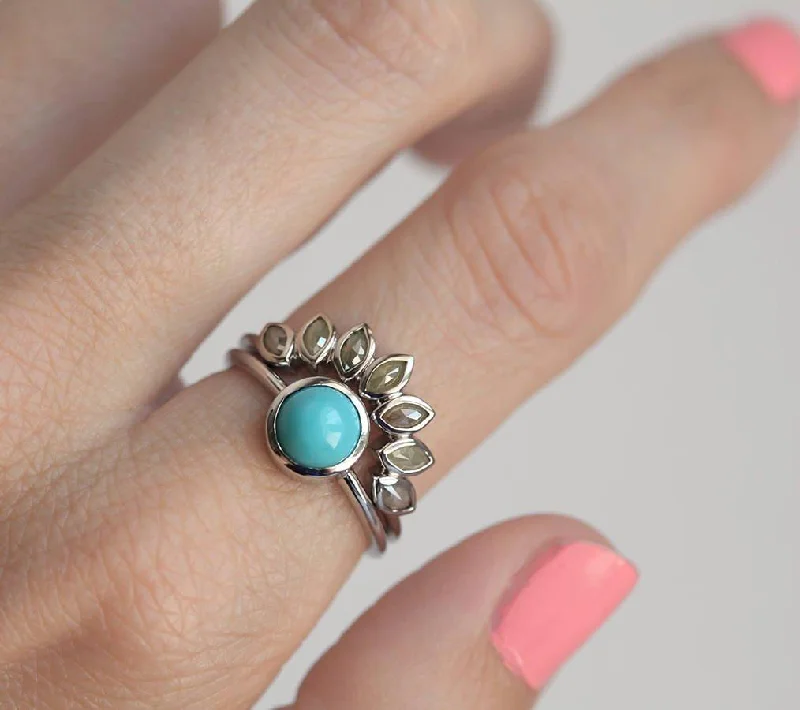 tech matte ring-Turquoise Ring Set, Engagement Ring