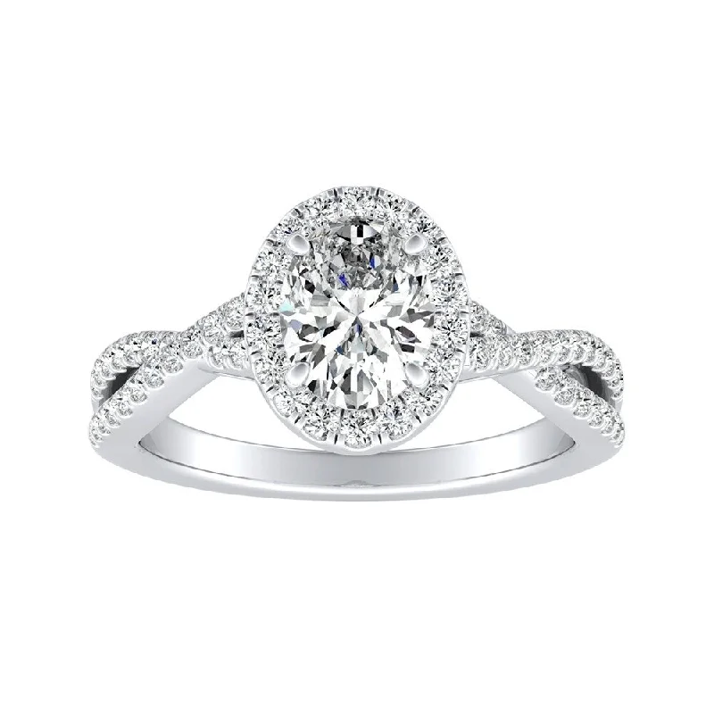 refined lattice ring-Twisted Oval-cut 1 1/3ctw Halo Diamond Engagement Ring 18k Gold by Auriya (H-I, SI1-SI2)