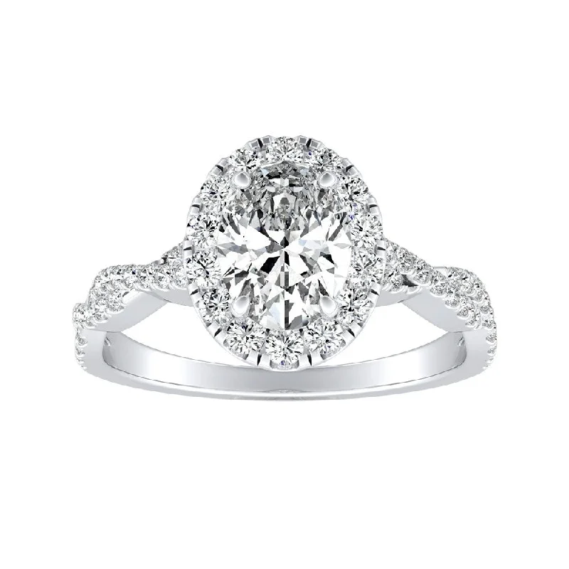 extravagant silver ring-Twisted Oval-cut 7/8ctw 14k Gold Halo Diamond Engagement Ring by Auriya