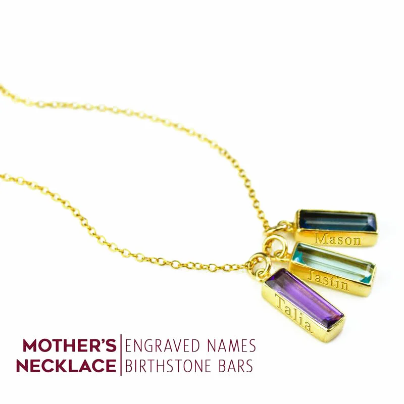 chunky silver necklace-Vertical Birthstone Bar Necklace for Mom : Adira Series